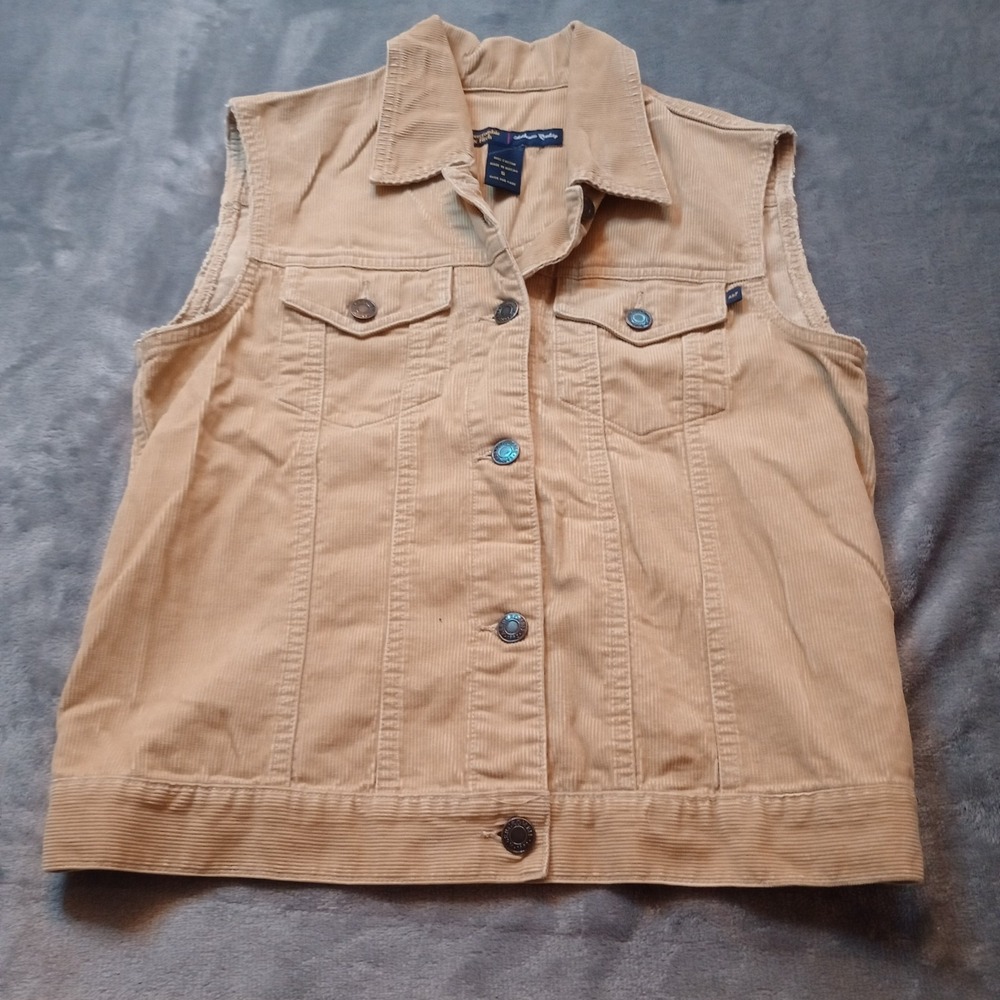 Vintage Abercrombie Fitch Vest Womens Small Beige Corduroy Trucker Denim‎ Jean
